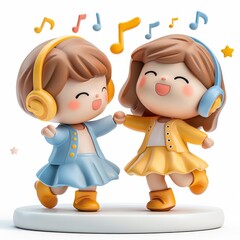 Wall Mural - Cartoon 3D couple dancing to music in the living room Isolated white background