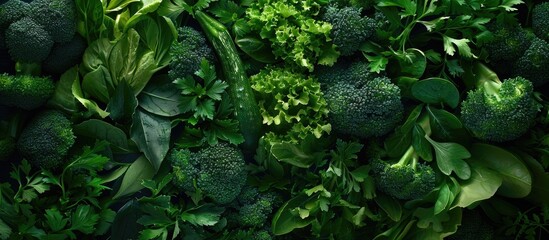 Wall Mural - Green Vegetables And Dark Leafy Food Background