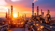 © golf - A vibrant industrial scene at sunset, featuring refineries and smokestacks against a dramatic sky, showcasing energy production and infrastructure.