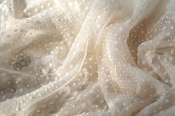 Delicate White Fabric with Dotted Pattern