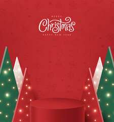 Wall Mural - merry christmas banner with product display cylindrical shape