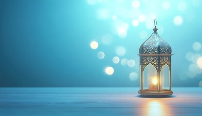 eid mubarak and ramadan kareem greetings with an islamic lantern behind the arabic lamp on a blue ba