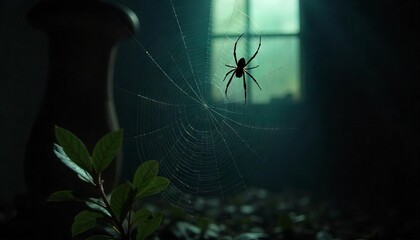 A spider resting on its intricate web in a garden close-up