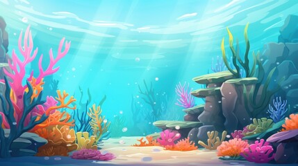 Wall Mural - Underwater Scene with Colorful Coral Reefs and Rocks