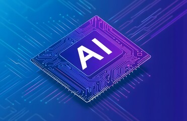 Aufkleber - AI and circuit board patterns in purple, on a blue background