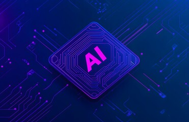 Aufkleber - AI and circuit board patterns in purple, on a blue background