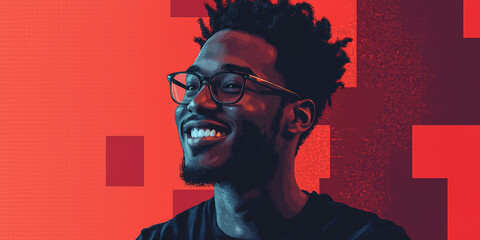 Wall Mural - A portrait of an African American man with glasses, generative AI