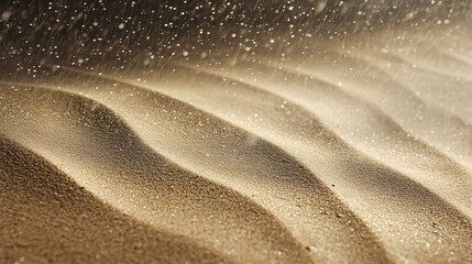 Sticker - Closeup of soft, golden sand with water droplets falling on it.