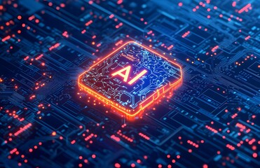 Poster - A vibrant and detailed illustration of an AI brain made from circuit boards, with the text AI in bold letters beside it.
