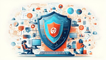 Wall Mural - Digital shield safeguarding a network, representing the critical role of cybersecurity in protecting online information and assets