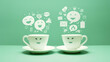 © Mutshino_Artwork - Two coffee cups with smiling faces and speech bubbles representing communication and social interaction