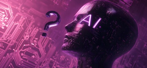 Wall Mural - an icon of an ai head with the letters ai on it, and in front is circuitry. the background is purple