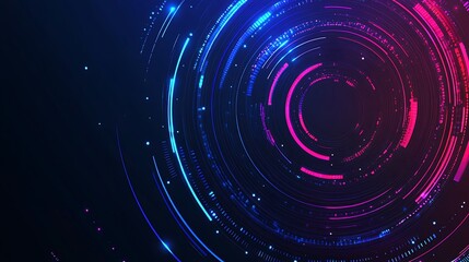 Poster - Abstract background with neon blue and pink glowing circles on dark background.