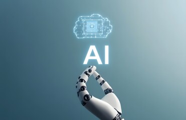 Poster - Robot hand holding the word AI with an icon for artificial intelligence 