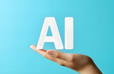 Poster - Robot hand holding the word AI with an icon for artificial intelligence 