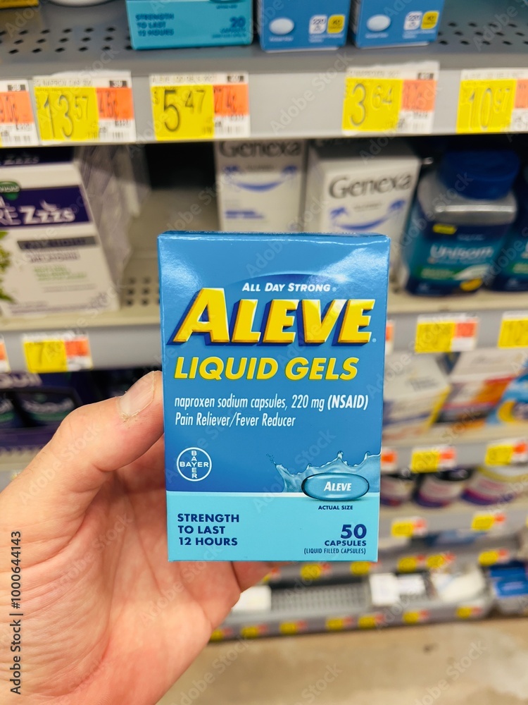 Liquid Nsaids Pack of Aleve Liquid Gels with NSAIDs for pain relief. Stock Photo ...