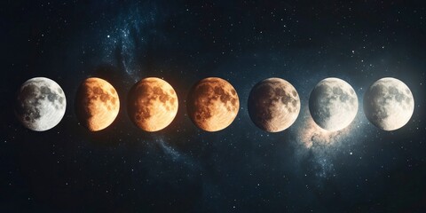 Wall Mural - lunar cycle of moon on dark space with stars background