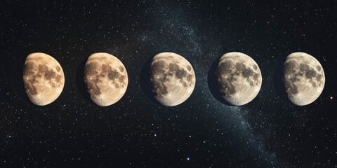 Wall Mural - lunar cycle of moon on dark space with stars background