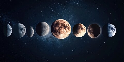 Wall Mural - lunar cycle of moon on dark space with stars background