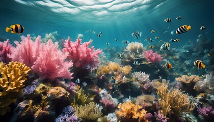 Wall Mural - Vibrant Oceanic Ecosystem Teeming with Life and Colorful Marine Species