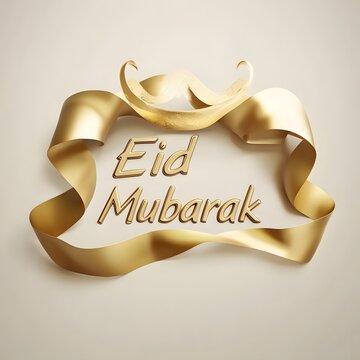 3D Eid Mubarak text Eid Mubarak concept with dome and moon or desert .