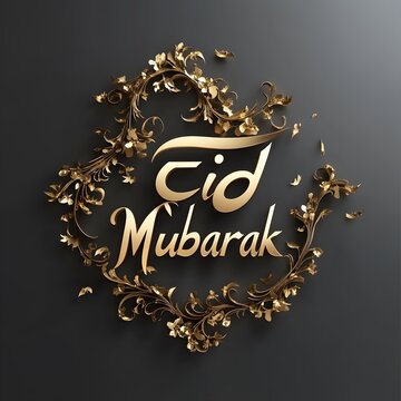 3D Eid Mubarak text Eid Mubarak concept with dome and moon or desert .