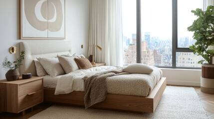 Wall Mural - a serene organic modern bedroom in a new york city appartement