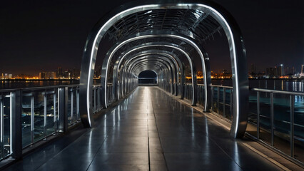 futuristic modern bridge at night