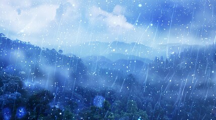 Wall Mural - Blue_landscape_with_valley_rain_backgrounds