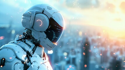 Poster - Futuristic Humanoid Robot in Urban Landscape