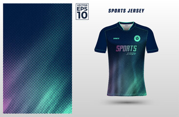 Navy t-shirt sport design template with gradient halftone pattern for soccer jersey. Sport uniform in front view. Tshirt mock up for sport club vector Illustration	