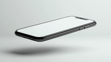 Poster - A black smartphone with a blank screen floats against a white background.