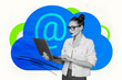© deagreez - Creative collage picture young woman browse laptop email virtual remote communication manager modern technology gadget cloud internet