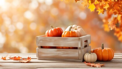 Wall Mural - Autumn Harvest Delight with Cozy Colors in a Wooden Crate