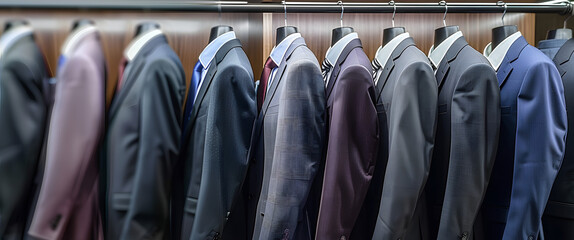 Canvas Print - Row of mens business suits displayed neatly showcasing professional office attire. 