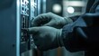 © phattharabodin - A close-up of an electrician's gloved hands tightening screws in a fuse box.