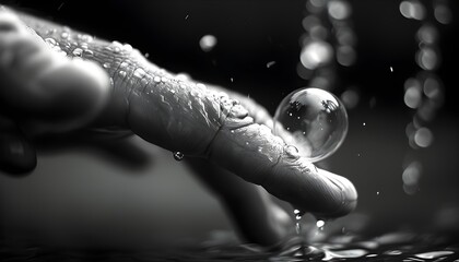 Wall Mural - Intimate interaction with water bubbles in striking black and white photography