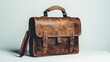 © Napasnan - Brown leather gentleman satchel bag with visible stitching, placed upright on a white background, blending modern and vintage styles.
