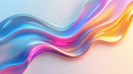 Wall Mural - Abstract Colorful Wave with Glittering Particles - Vibrant Digital Art Background in Blue, Pink, and Gold Tones