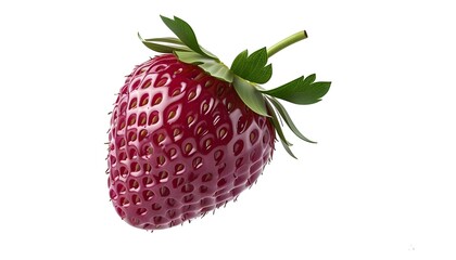 Vibrant red strawberry with lush green leaves against a clean white background, embodying freshness and healthy eating ideals