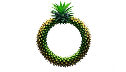 Sticker - Tropical pineapple ring with vibrant green crown on a clean white backdrop, ideal for summer-themed designs