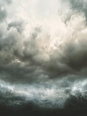 dramatic sky filled with dark, ominous clouds, creating a moody atmosphere perfect for depicting sto