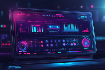 Poster - Futuristic control panel displaying data and analytics in vibrant colors.