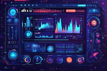 Poster - Futuristic dashboard displaying data analytics and visualizations.