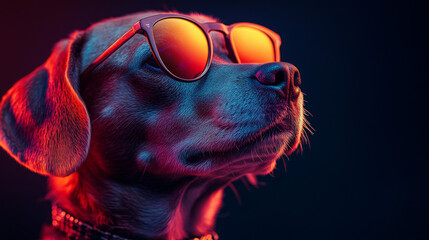 Sticker - Cool dog in sunglasses with neon lights