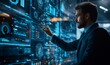 © Lumina Frame - Corporate executive interacting with a futuristic global maintenance concept, showcasing proactive worldwide system support and digital repair, Generative AI