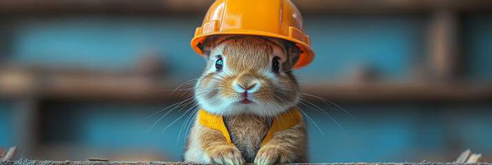 Canvas Print - Cute bunny wearing a hard hat.