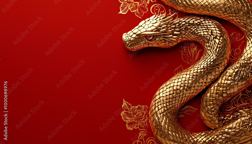 luxury red and gold chinese snake new year background with copy space ...