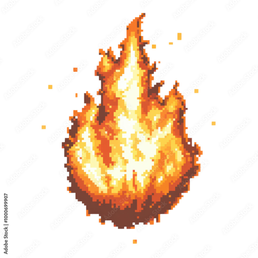 Pixelated Fire: A retro, pixel art flame. png, transparent background ...