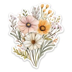 Wall Mural - Watercolor wildflower bouquet, illustration with a white background, soft pink and lavender colors,